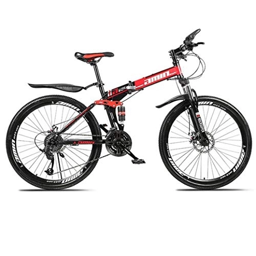 Falträder : RPOLY 27-Gang Mountainbike Falträder, Doppelscheibenbremse, Erwachsene Klapprad, Off-Road-Variable Speed ​​Bike für Männer Frauen Bike, Red_24 Inch