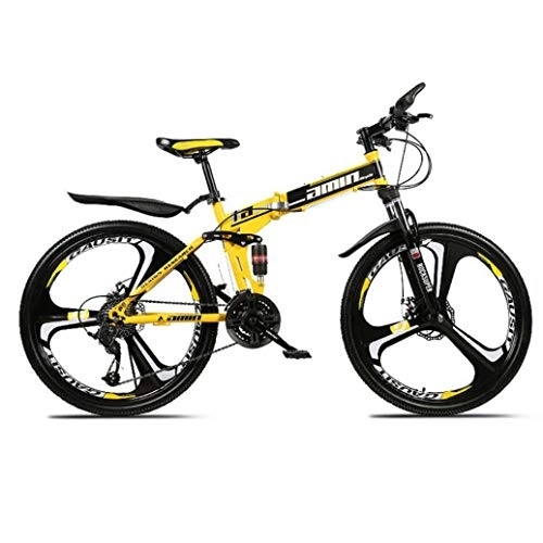 Falträder : RPOLY 27-Gang Mountainbike Falträder, Doppelstoßdämpfung, Erwachsene Klapprad, Off-Road-Variable Speed ​​Bike mit 3-Speichen-Räder, Yellow_26 Inch