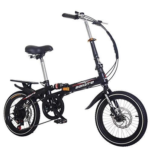 Falträder : RR-YRL 20 Zoll Damen Faltrad, High Carbon Stahlrahmen, Doppelstoßdämpfung, Doppelscheibenbremse City Bike, Verstellbarer Sitz Bike, Schwarz