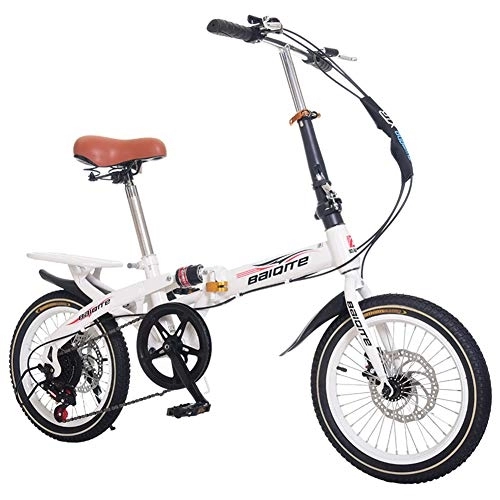 Falträder : RR-YRL 20 Zoll Damen Faltrad, High Carbon Stahlrahmen, Doppelstoßdämpfung, Doppelscheibenbremse City Bike, Verstellbarer Sitz Bike, Weiß