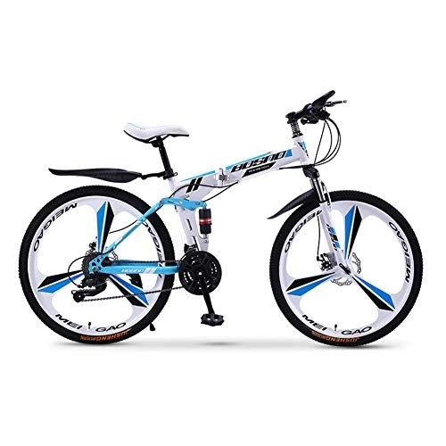 Falträder : RR-YRL 20-Zoll-Folding City Bike, Dual-Shock Mountain Bike, 21 / 24 / 27 / 30 Verschiebung, Unisex, Stahl-Rahmen, White and Blue 24 Shift