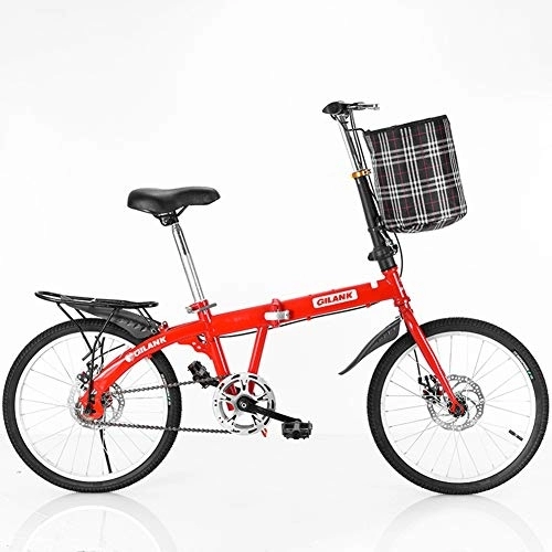 Falträder : RR-YRL 20-Zoll-Mini-Faltrad, Damen City Bike, Single Speed ​​Vordere und hintere Doppelscheibenbremsen, Carbon-Stahlrahmen, Geeignet für Arbeit, Außen Reisen, Rot