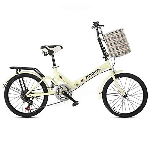 Falträder : RR-YRL Damen Faltrad, 20-Zoll-City Road Bike, 6 Geschwindigkeiten, Kohlenstoffstahlrahmen, Speicherbeutel hinzugefügt, Gelb