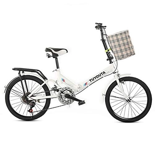 Falträder : RR-YRL Damen Faltrad, 20-Zoll-City Road Bike, 6 Geschwindigkeiten, Kohlenstoffstahlrahmen, Speicherbeutel hinzugefügt, Weiß