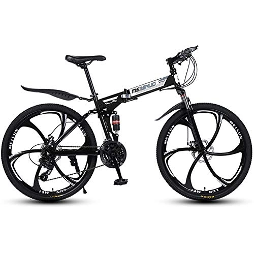Falträder : RR-YRL Mountain Bike Stoßdämpfer Bike, Faltrad, 26 Zoll, 27 Geschwindigkeitsänderung, Kohlenstoffstahlrahmen, Doppel Stoßdämpfer für Komfortables Fahren, Unisex Erwachsene, Black 24 Speed