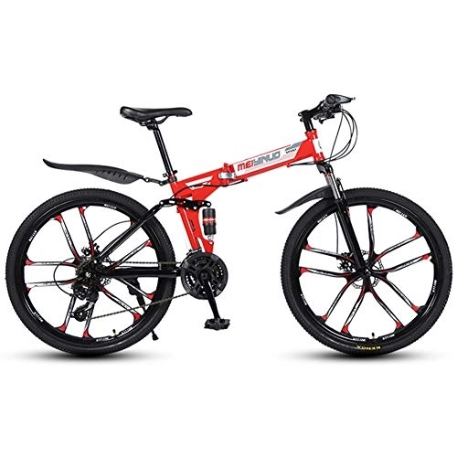 Falträder : RR-YRL Mountain Bike Stoßdämpfer Bike, Faltrad, 26 Zoll, 27 Geschwindigkeitsänderung, Kohlenstoffstahlrahmen, Doppel Stoßdämpfer für Komfortables Fahren, Unisex Erwachsene, Red 24 Shift