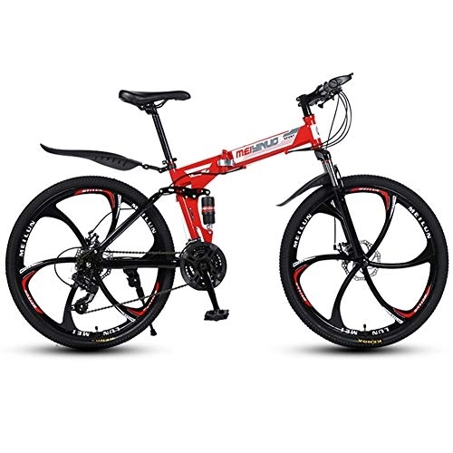 Falträder : RR-YRL Mountain Bike Stoßdämpfer Bike, Faltrad, 26 Zoll, 27 Geschwindigkeitsänderung, Kohlenstoffstahlrahmen, Doppel Stoßdämpfer für Komfortables Fahren, Unisex Erwachsene, Red 24 Speed