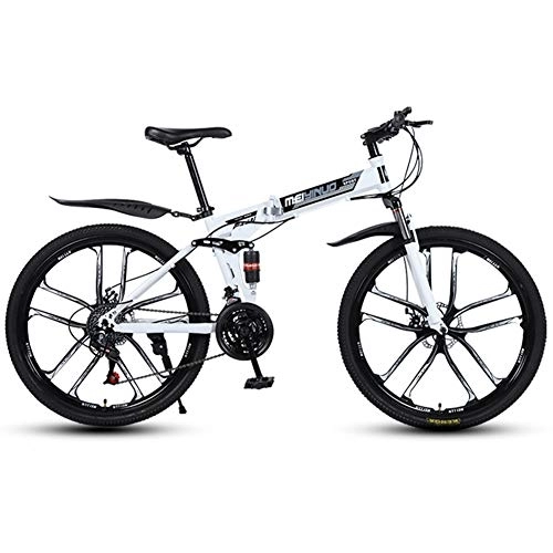 Falträder : RR-YRL Mountain Bike Stoßdämpfer Bike, Faltrad, 26 Zoll, 27 Geschwindigkeitsänderung, Kohlenstoffstahlrahmen, Doppel Stoßdämpfer für Komfortables Fahren, Unisex Erwachsene, White 27 Shift