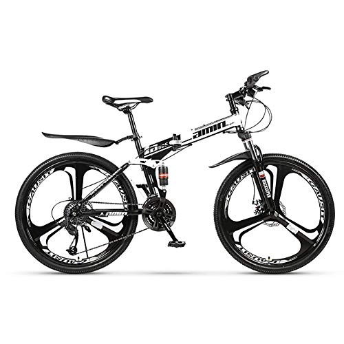 Falträder : SANLDEN Unisex-Mountainbike Klapprahmen MTB-Bike Dual Suspension Mens Bike 21 / 24 / 27 / 30 Geschwindigkeiten 26inch 3-Speichen-Räder High-Carbon Stahlrahmen Fahrrad mit Scheibenbremsen, Black, 27Speed