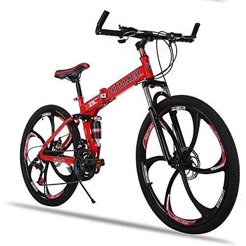 Falträder : SANLDEN Unisex Mountainbike mit Zwei Federn 26 Zoll Integriertes Rad Kohlenstoffreicher Stahl 21 Geschwindigkeit Doppelscheibenbremse Student Pendlerstadt Faltrad, Red
