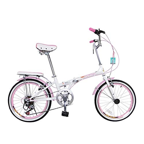 Falträder : SHANG Faltbares Fahrrad, 7-Gang 20-Zoll-Felge Damenfahrrad Doppelbremse Stoßdämpfung Hochkohlenstoffstahlrahmen Leichtes Auto Kind Erwachsener, 2 pink