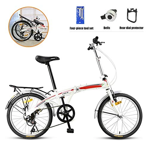 Falträder : SHANG Faltbares Fahrrad, 7-Gang 20-Zoll-Felgen-City-Bike-V-Bremse mit Doppelstoßdämpfer Speichenrad hochkohlenstoffhaltigem Stahlrahmen für Erwachsene Jugendliche, 1 White