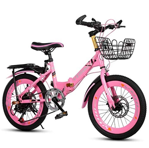 Falträder : SHIN Kinderfahrrad 18 Zoll Mädchenfahrrad Mädchen-Fahrrad Fahrrad Jungen Mädchen Faltrad Klapprad Leicht Klappfahrrad Leicht Faltfahrrad Aluminium Klappfahrrad / pink / 18in