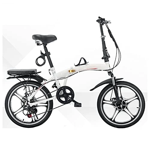 Falträder : SLDMJFSZ 16 / 20-Zoll-Faltrad, faltbares Fahrrad 6-Gang-Fahrrad, kompaktes City-Fahrrad, Doppel-V-Bremse, Faltrad aus Kohlenstoffstahl, leicht für Erwachsene, Weiß, 16in