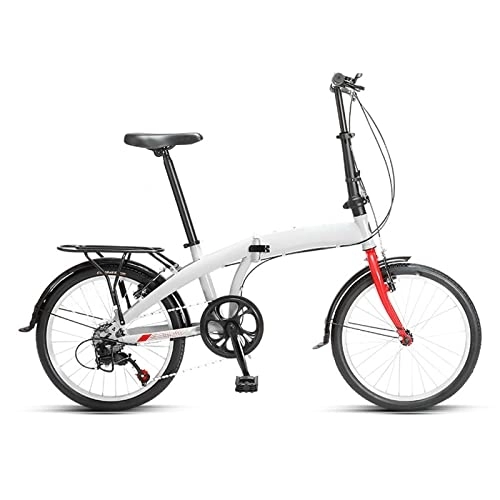 Falträder : SLDMJFSZ Leichtes Fahrrad - 20 Zoll 7-Fach faltbares Fahrrad mit hochbelastbaren Regalen Citybike, rutschfesten Reifen, Schwammsattel, White red