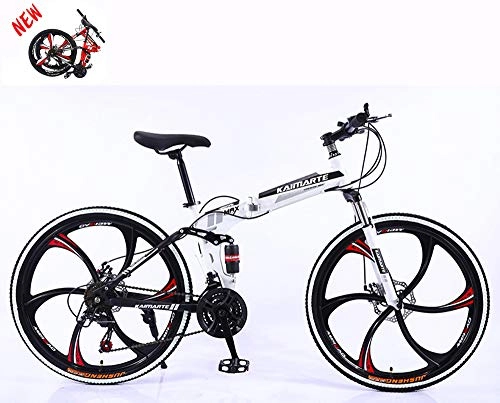 Falträder : SLSMD 24 Zoll Mountainbike Fahrrad Erwachsene Falten, Variable Geschwindigkeit Doppelt Scheibenbremse, Vollgefedertes aus Kohlenstoffstahl, 6 Schneidrad / Unisex, E, 24 Speed