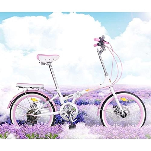 Falträder : Ssrsgyp 20-Zoll-Faltrad Damen Tragbare 7-Gang-Variable Pendeln Zur Arbeit Im Freien Fahrrad Fahrrad Vorne Und Hinten Scheibenbremsen (Color : Pink)