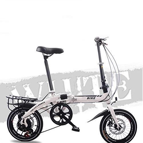 Falträder : SYCHONG 16''Variable Geschwindigkeit Faltbares Fahrrad, Doppelscheibenbremse Folding Fahrrad, Rädchen Tragbarer Studenten Freizeit Fahrrad, Weiß