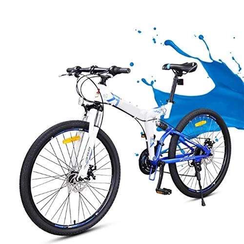 Falträder : SYCHONG Faltbare Fahrrad, 26" Mountainbike 24-Gang Folding Fahrrad Doppelstoßdämpfung Männer Oder Frauen MTB, Blau