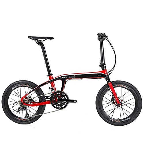 Falträder : SYCHONG Faltrad - 20 Zoll Faltrad, Ultralight Faltbare Carbonrahmen, 16-Gang-Doppelscheibenbremse Folding Fahrrad, Rot