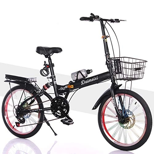 Falträder : SYCHONG Faltrad 20Inch Stoßdämpfung Doppelscheibenbremse Bewegliches Variable Speed ​​Folding Fahrrad, Schwarz