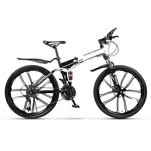 Falträder : SYCHONG Folding Fahrrad Mountainbike 30Speed ​​Doppelscheibenbremse Federgabeln Suspension Anti-Rutsch-Bikes, Weiß, 24inches
