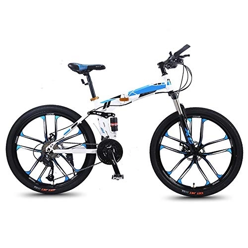 Falträder : SYCHONG Folding Mountain Bike Variable Speed ​​24 / 26 Zoll Ten-Messer Rad Stoßdämpfung Faltrad MTB Fahrrad, Blau, 24speed