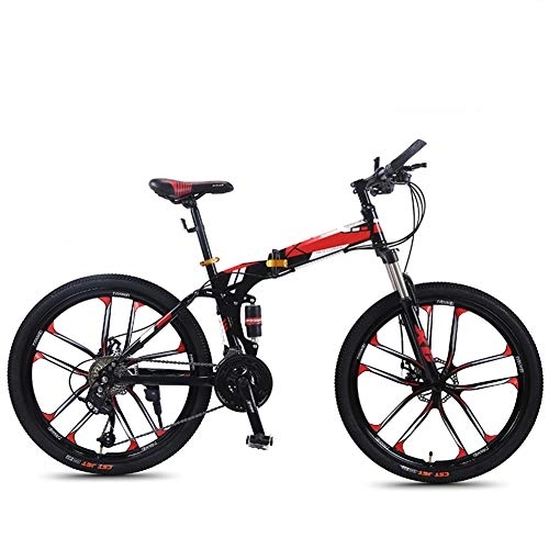 Falträder : SYCHONG Folding Mountain Bike Variable Speed ​​24 / 26 Zoll Ten-Messer Rad Stoßdämpfung Faltrad MTB Fahrrad, Rot, 24speed