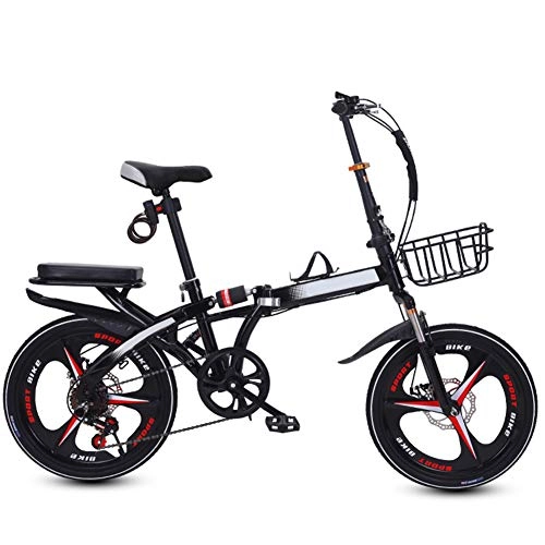 Falträder : SYCHONG Klapprad, Ultra Light Tragbarer Einstellbare Geschwindigkeit Kleines Fahrrad, Doppelstoßdämpfung, Doppelscheibenbremse, Schwarz, 20inches