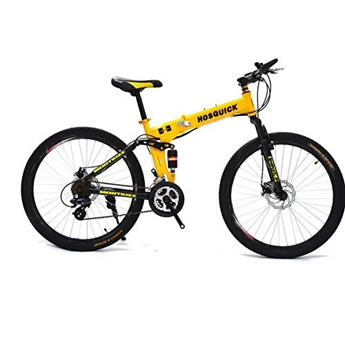 Falträder : SYCHONG Mountain Bike 24 Zoll Speichen Felgen Doppelaufhebung Faltrad 21 / 24 Geschwindigkeit MTB Fahrrad, Gelb, 21speed