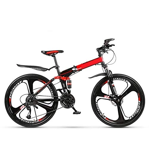 Falträder : SYCHONG Outroad Mountainbike 30 Geschwindigkeit 26 / 24 Zoll-Räder Doppelaufhebung Griffige Faltrad Für Erwachsene, Rot, 26inches