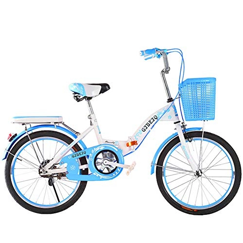 Falträder : SYCHONG Single Speed ​​Kinder Fahrrad, Faltbares Kompakt Fahrrad, Doppelbremse, Mit Verstellbarem Sitz 12.08 Fahrrad Im Alter Von Studenten Fahrrad, Blau, 18inches