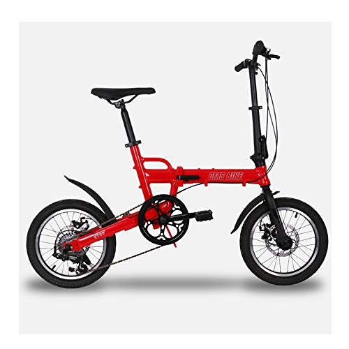 Falträder : SYLTL 16in Faltrad Unisex Erwachsener Variable Geschwindigkeit Faltbares Fahrrad Aluminiumlegierung Tragbar Mini Klapprad, Rot