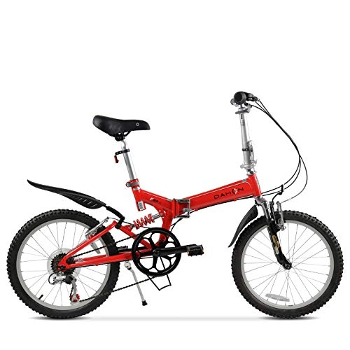 Falträder : SYLTL Klappfahrrad Geeignet für Höhe 160-180cm Variable Geschwindigkeit Unisex Folding City Bike Scheibenbremse Tragbar Doppelte Stoßdämpfung, Rot