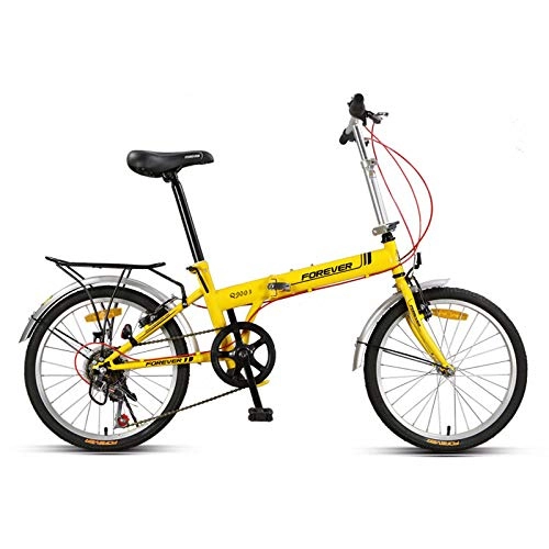 Falträder : SYLTL Klappfahrrad mit Sicherheitsspiegel 7 Geschwindigkeit Unisex Kind 7 Geschwindigkeit Folding City Bike Tragbar Geeignet für Höhe 140-175 cm, Gelb