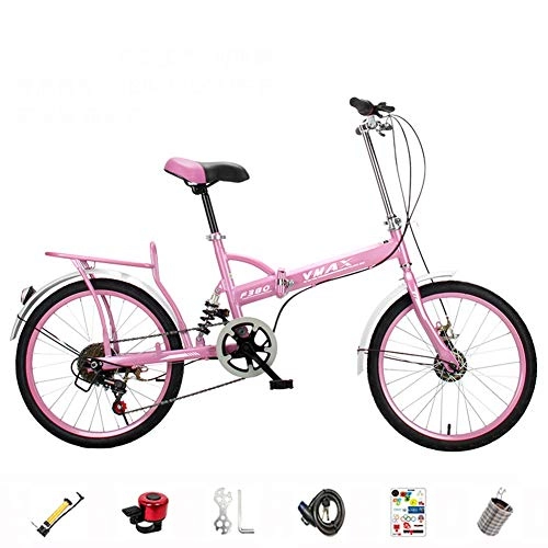 Falträder : SZKP Klapprad Für Mann Und Frau, MTB-Bikes Für Erwachsene, 20 Zoll Faltbares Mountainbike, 6-Gang-Fahrrad Mit Variabler Geschwindigkeit (Color : Pink)
