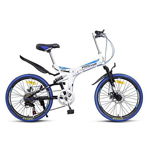 Falträder : SZKP Unisex Outdoor-Klapprad, 22-Zoll-Klapp-Mountainbike Für Erwachsene, Vollgefederte Fahrräder Doppelrahmen-Scheibenbremse (Color : Blue)