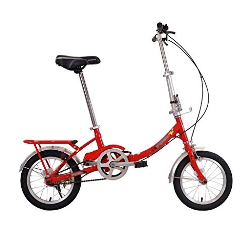 Falträder : szy Faltrad Faltbares Fahrrad Faltendes Fahrrad 14 Zoll Fahrrad Tragbar Und Leicht Folding Fahrrad Mit Heckablage (Color : Red, Size : 14 inches)