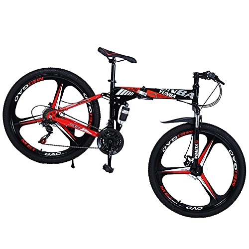 Falträder : TANGIST Rotes Fahrrad-Mountainbike, einfach zu falten, Rahmen aus Karbonstahl, ergonomischer Karbonstahl, für Erwachsene Berge und Straßen, voller Freude und Glück (Größe: 27 Geschwindigkeiten)