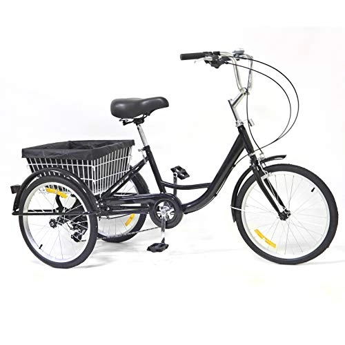 Falträder : Tanti 20” 8-Gang Erwachsenes 3-Rad Fahrrad, Dreirad aus Kohlenstoffstahl mit Korb, Schwarz