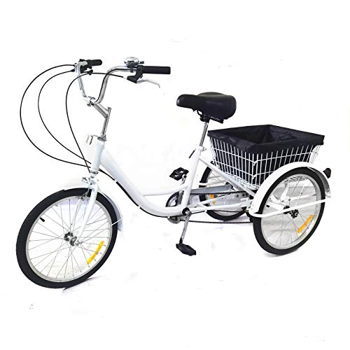 Falträder : Tanti 20” 8-Gang Erwachsenes 3-Rad Fahrrad, Dreirad aus Kohlenstoffstahl mit Korb, Weiß