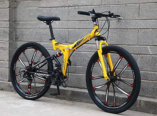 Falträder : Tbagem-Yjr Weicher Schwanz 26 Zoll Mountainbike, 24-Gang Reiten Dämpfung Berg Fahrrades for Erwachsene (Color : Yellow)