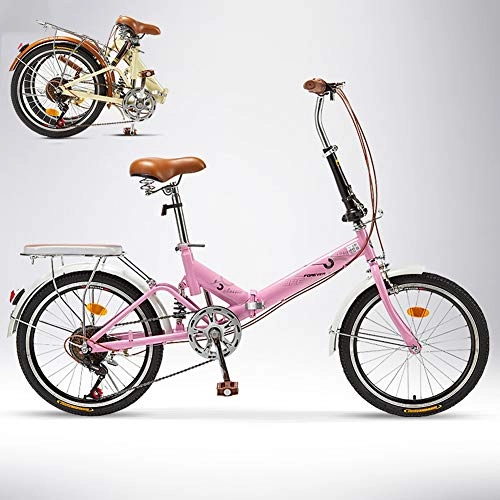 Falträder : TopBlïng Erwachsene Faltrad Variable Geschwindigkeit 6 Kühlstufen, 20 Zoll Rad Für City Radfahren, Lightweight Faltrad Pendeln Arbeit Für Studenten Jungen-Pink