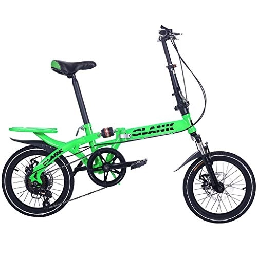 Falträder : TYXTYX 16 Zoll leichtes klappbares MTB-Fahrrad, Faltbare City Commuter-Fahrräder, 6-Gang-Herren-Mountainbike für Damen, Doppelscheibenbremse, Grün
