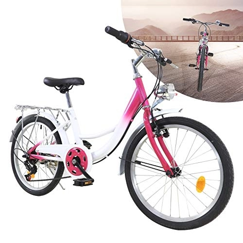 Falträder : UESUENYENS Kinderfahrrad 20 Zoll -6-Gang Fahrräder Rosa Jugendliche Fahrrad Bike V-Brake Bremsen, Schutzblech v. und h., Kinder Fahrrad für Mädchen Jugendrad