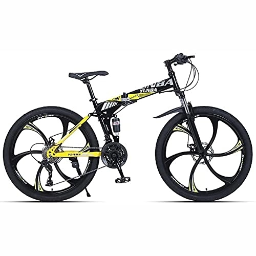 Falträder : UYHF Faltendes Mountainbike 21 / 24 / 27 Geschwindigkeitsfahrrad Männer oder Frauen 26 Full Suspension MTB Faltbare Rahmen yellow-21 Speed
