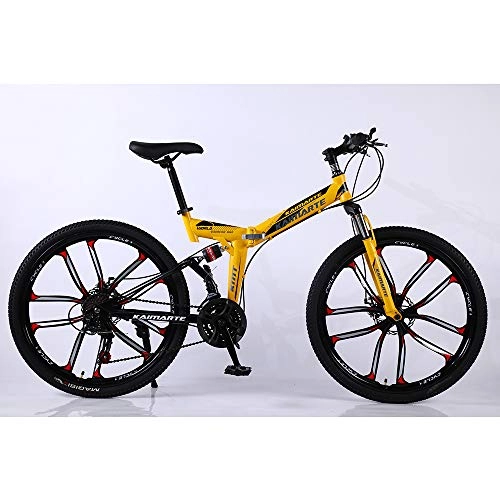 Falträder : VANYA Folding Mountain Bike 24 / 26 Zoll 24 Speed ​​One Rad Unisex Off-Road-Zyklus Doppelstoßdämpfung Fahrrad, Gelb, 26inches