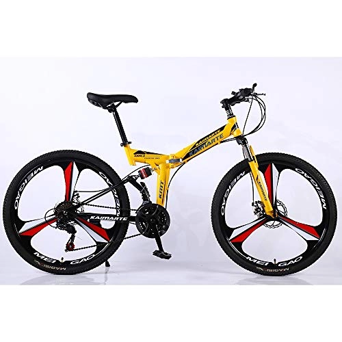 Falträder : VANYA Folding Mountain Bike 24 / 26 Zoll Doppel-Schlag-Absorptions-Fahrrad 21 Speed ​​One Rad Unisex Off-Road-Zyklus, Gelb, 26inches
