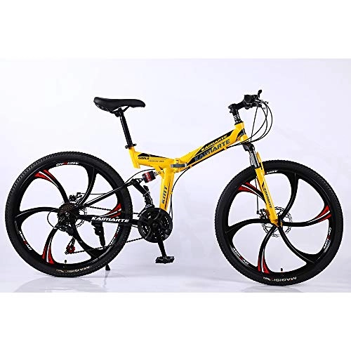Falträder : VANYA Folding Mountain Bike 26 / 24 Inch Variable Speed ​​Off-Road Zyklus 21 Gang-Doppelscheibenbremse Stoßdämpfung Fahrrad, Gelb, 24inches