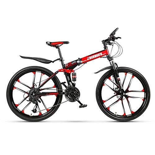 Falträder : VHJ 21 Mountainbike mit Variabler Geschwindigkeit 24 und 26 Zoll faltbares Mountainbike, schwarz und rot 10K, 26 Zoll